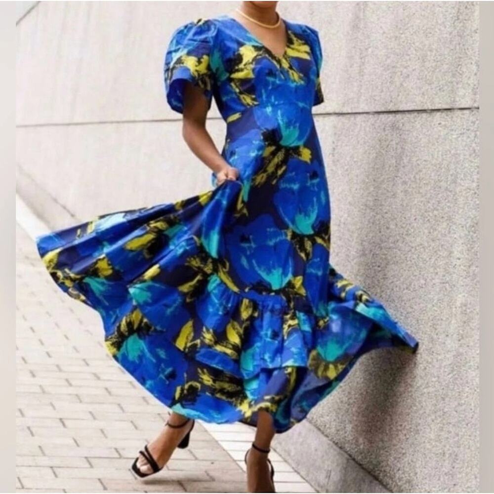 Christopher John Rogers x Target  2 ruffle sleeve floral v-neck maxi tier dress